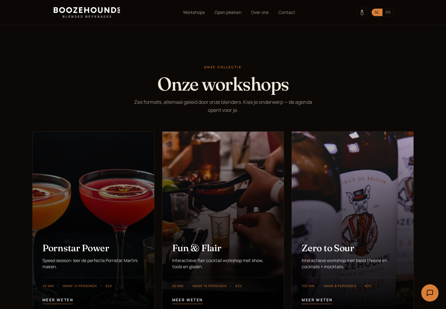 Boozehounds — AI-Guided Workshop Booking — Visual workshop collection