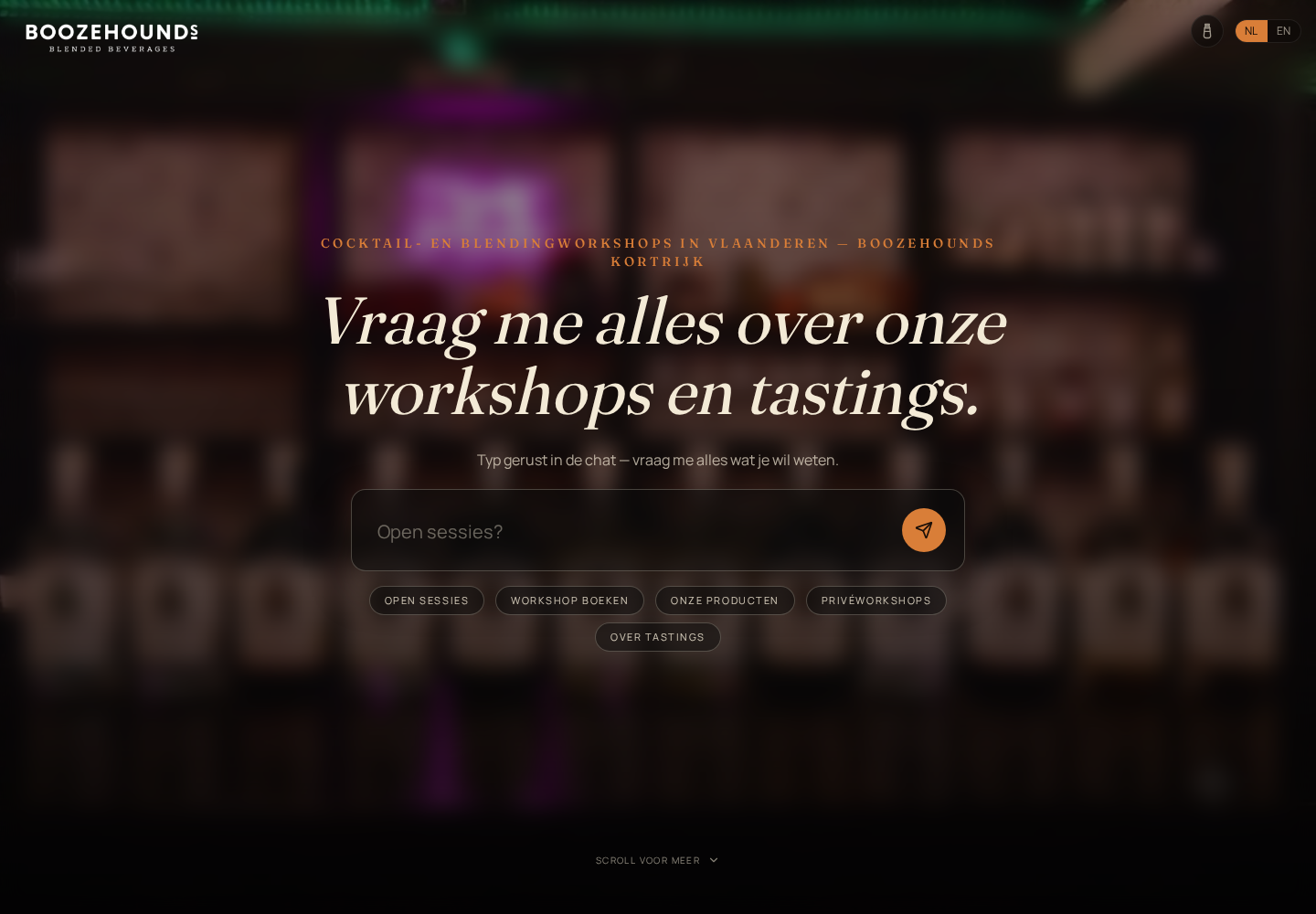 Boozehounds — AI-Guided Workshop Booking — Belevingen · AI-gestuurd boeken